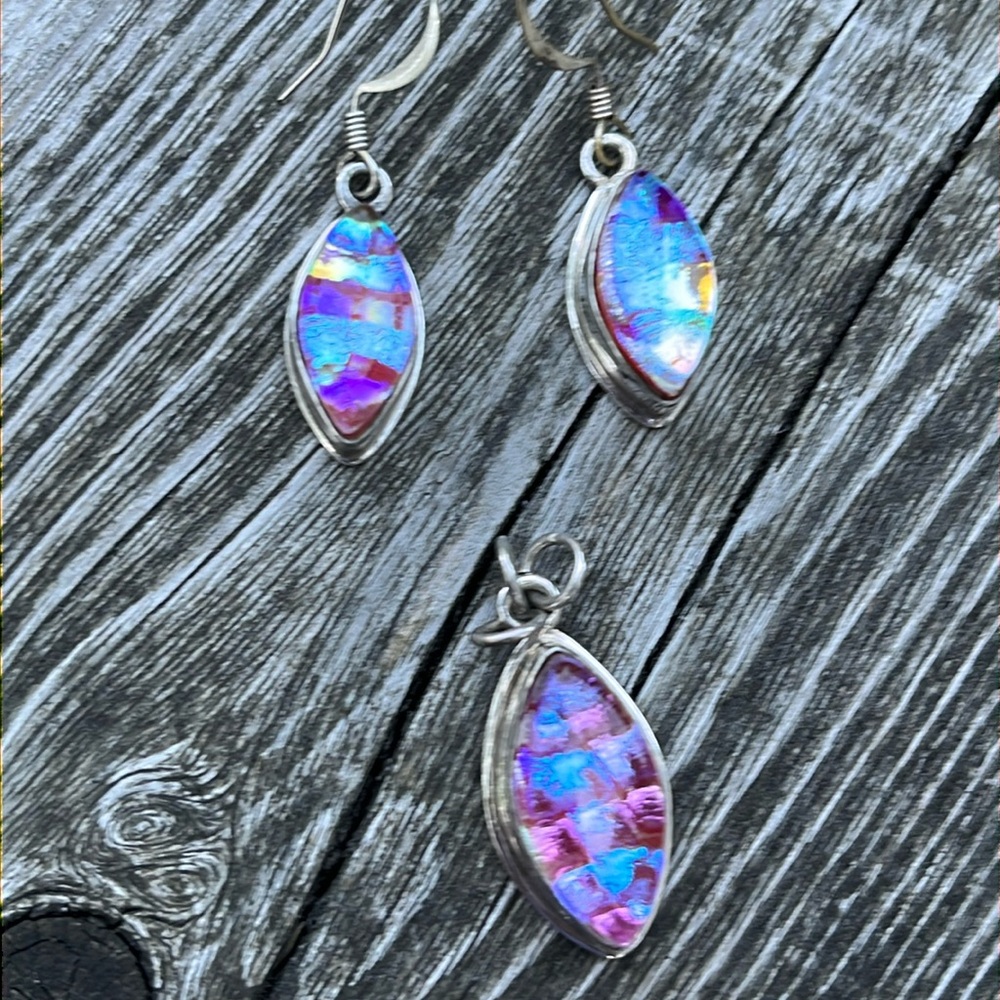 Artisan made Dichroic Glass / Sterling earrings
